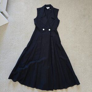 Gloria Glaser New Vintage Chic linen women pleated vest style midi dress size M